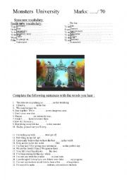 English Worksheet: Monsters University