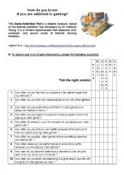 English Worksheet: Game Addiction Test 