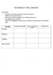 English Worksheet: Past continuous and past simple - Murder in the library