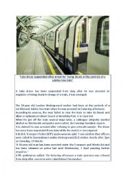 English Worksheet: Tube Driver Arrested