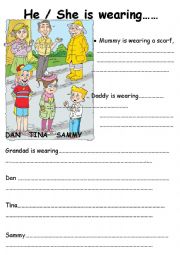 English Worksheet: He is wearing...