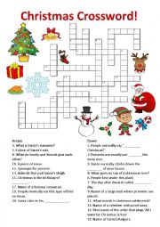 English Worksheet: Christmas Crossword