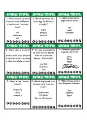 English Worksheet: Animal Trivia Game