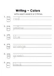 English Worksheet: writng colors