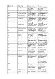 English Worksheet: Writing Correcting Symbols