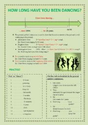 English Worksheet: How long have you been dancing?***PRESENT PERFECT CONTINUOUS & FOR/SINCE