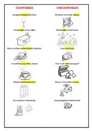 English Worksheet: countable and uncoutable