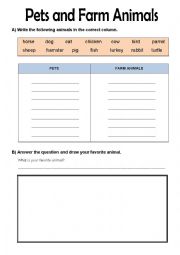 English Worksheet: Pets and Farm Animals