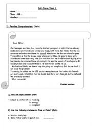 English Worksheet: Full Term 1 9th form