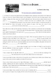 English Worksheet: Martin Luther Kings Speech