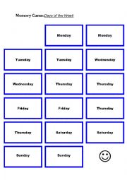 English Worksheet: Days of the Week - Memory Game