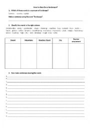 English Worksheet: Landscape description vocabulary