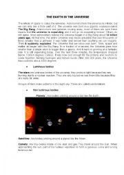 English Worksheet: The Earth and the Universe