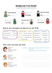 English Worksheet: Nationalities Countries  and to Be verb