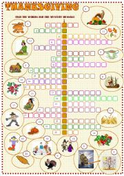 English Worksheet: Thanksgiving:  crosswords