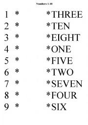 English Worksheet: FIND THE RIGHT NUMBER 1-10