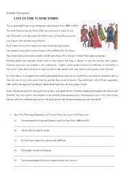 English Worksheet: Life in the Tudor Times