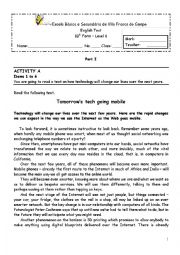 English Worksheet: Tomorrows tech going mobile - 10th form test