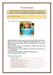 Present Simple worksheet with exercises + writing about daily routines