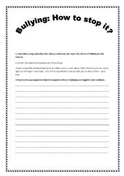 English Worksheet: Bullying