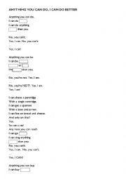 English Worksheet: Anything you can do, I can do better _song