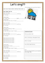 English Worksheet: Here comes the sun