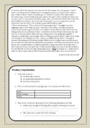 English Worksheet: Cheating in exams Reading Comprehension Test