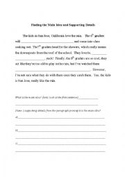 English Worksheet: Find the Main Idea Cloze Activity