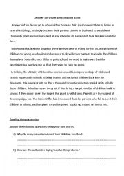 English Worksheet: reading comprehension