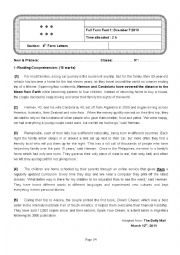 English Worksheet: Unified Full Term Test 1 4th form arts students Sfax 1 Region