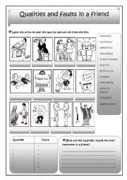 English Worksheet: qualities and faults in a friend