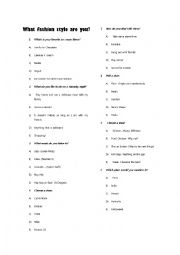 English Worksheet: What fashion style are you?