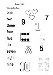 English Worksheet: Number worksheet - Trace and match