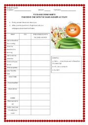 English Worksheet: Find someone who_food and drink habits