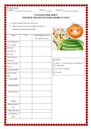 English Worksheet: Find someone who_food and drink habits