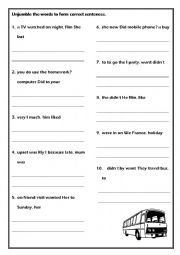 English Worksheet: Past Simple - Jumbled Sentences