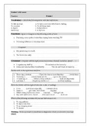 English Worksheet: test in vocabulary grammar and functions