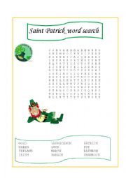 English Worksheet: Saint Patrick Word Search