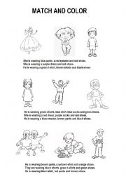 English Worksheet: Clothes and colors + Present Continuous