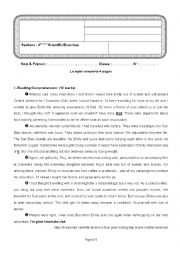 English Worksheet: 4th form full term test 1 scientific Branches (unified test sfax1 region)