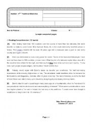English Worksheet: 4th form full term test 1 Technical Branches (unified test sfax1 region)