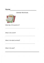 English Worksheet: Calendar Worksheet