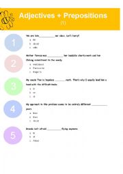 English Worksheet: Adjectives + preposition 1