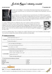 English Worksheet: Reading comprehension Jack the Rippers identity revealed