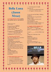 English Worksheet: BELLA LUNA (JASON MARZ)