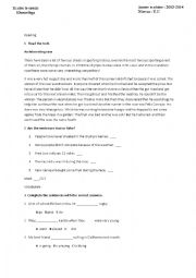 English Worksheet: reading comprehension + writing assignment