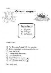 English Worksheet: Activity class : cooking spaghetti