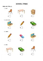 English Worksheet: School Items