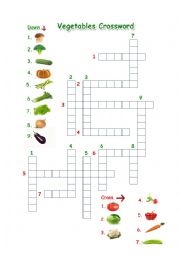 English Worksheet: vegetables crossword