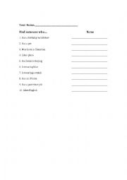 English Worksheet: Find Someone Who
